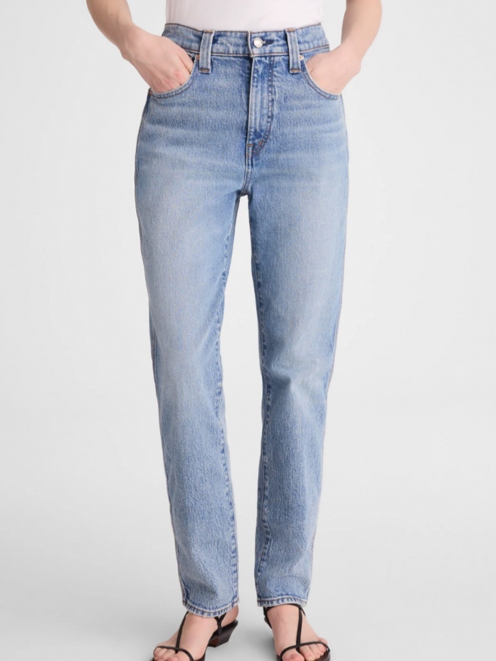 Madewell Jeans Mid Rise Perfect Vintage Distressed Straight Medium/ Light Wash
